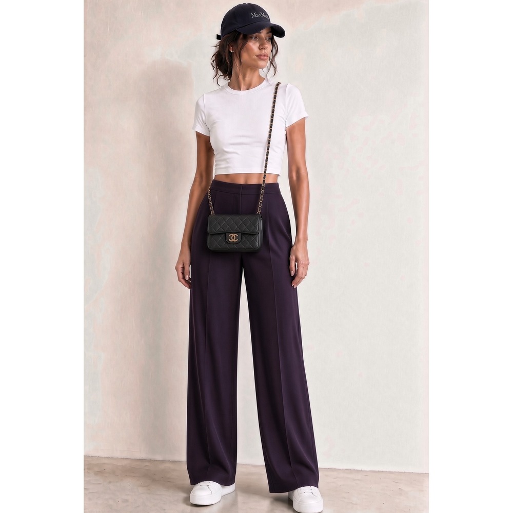Max Mara Dark Aubergine Wide Leg Trousers Made in Italy Minimalist Quiet Luxury